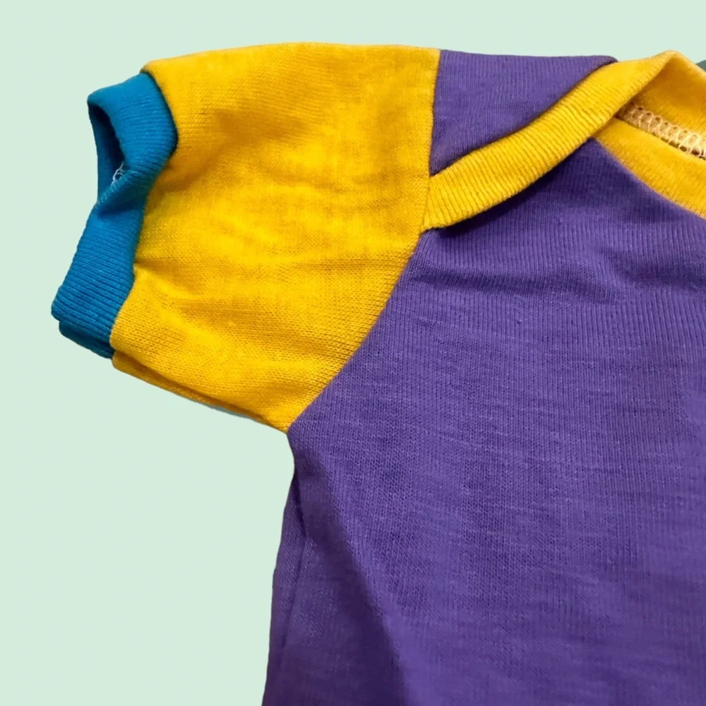 Vintage Like New Short Sleeve Ruffle Skirt One Piece Purple Pink Yellow Blue